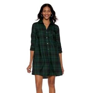 Old Navy Woman's Size Small GreeFestive Blackwatch  Plaid Shirt Swing Dress
